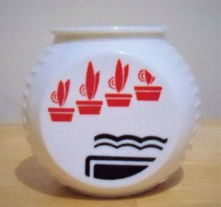 Vtg Anchor Hocking Fire King Art Deco Grease Jar - Red Tulips - No Lid