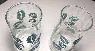 Set Of Two Mid - Century Modern MCM Retro Glasses W/ Teal Leaves 3