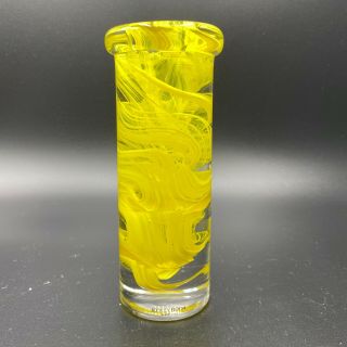 Vintage Kosta Boda Anna Ehrner Sweden Art Glass Candle Holder Clear Yellow Swirl