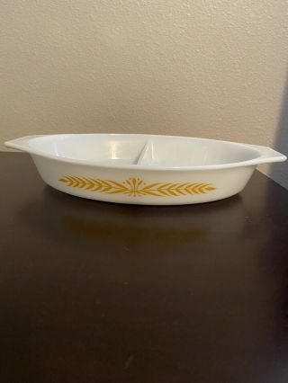 Vintage Pyrex Wheat Gold Divided Serving Baking Casserole Bowl Dish No Lid