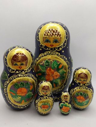 Russian Matryoshka Signed Wooden Nesting Dolls 6.  5” Set Of 5 Collectible