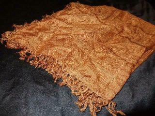 Jan Howard Estate Copper/brown Made In India Woven Rayon Scarf/tassel Ends