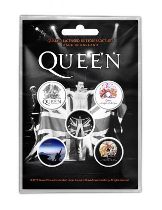 Queen Badge Pack Classic Crest Band Logo Freddie Official Black 5 X Pin Button