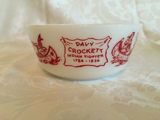 Vintage Hazel Atlas Milk Glass And Red Davy Crockett Indian Fighter Bowl