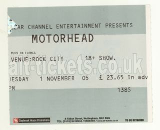 Rare Motorhead Girlschool In Flames 11/1/05 Nottingham England Uk Ticket Stub