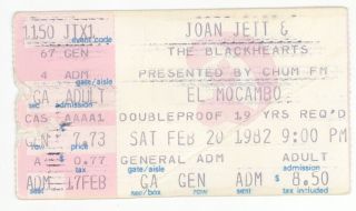 Rare Joan Jett 2/20/82 Toronto Ontario Canada El Mocambo Concert Ticket Stub