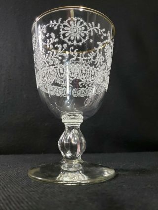 Vintage Libbey Lace Goblet/wine Glass - Circa 1970 - Gold Trim - Etched