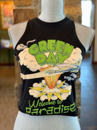 Customized Cropped Vintage Green Day Welcome To Paradise T Shirt Black Dookie Xs