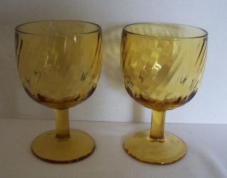 Vintage Honey Amber Wine Or Water Goblets Or Dessert Glasses Thumbprint Pattern