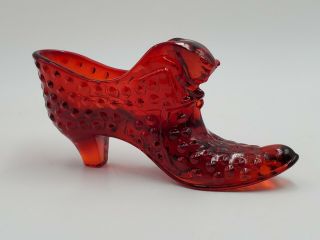 Vintage Fenton Hobnail Cat Head Slipper Shoe Art Glass Clear Ruby Red