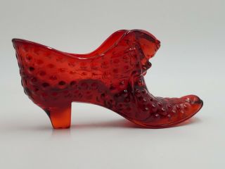 Vintage Fenton Hobnail Cat Head Slipper Shoe Art Glass Clear Ruby Red 2