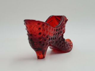 Vintage Fenton Hobnail Cat Head Slipper Shoe Art Glass Clear Ruby Red 3