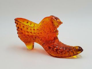Vintage Fenton Hobnail Cat Head Slipper Shoe Art Glass Amberina Orange Red
