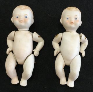 2 Vintage Antique Jointed Baby Dolls,  Small Porcelain / Bisque Made In Japan