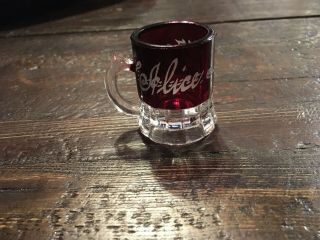 Ruby Red Flash Glass Shot Glass/toothpick Holder With Handle (1907)