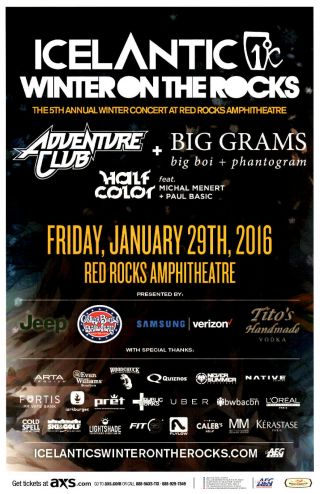 Winter On The Rocks 2016 Red Rocks Concert Flyer /poster Adventure Club Big Gram