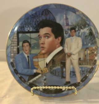 Elvis Presley Music Box Plate Gospel In His Soul Grace W/gold Easel Vgc