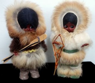 Pair Eskimo Girl Dolls - Estate Find