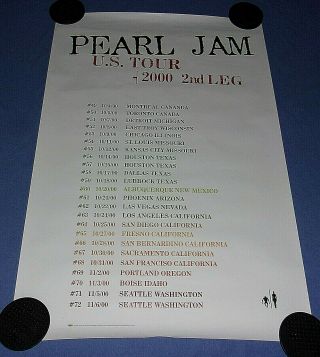 Vintage Pearl Jam U.  S.  Tour 2000 2nd Leg,  36 " X 24 " Promotional Poster - Nos