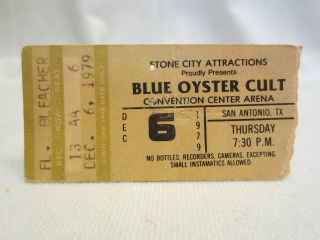 1979 Blue Oyster Cult Concert Ticket Stub San Antonio Texas " Mirrors " Tour
