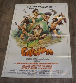 1981 Caveman Ringo Starr / Barbara Bach Movie Poster 27 " X 41 "