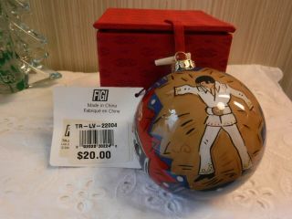 Elvis Presley Hand Painted Glass Ball Ornament In Fabric Covered Presentation Bx