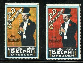 Germany Poster Stamp 1912 Dd Cigarette Delphi Dresden Man In Top Hat