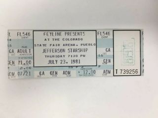 Jefferson Starship 1981 Concert Ticket State Fair Arena Pueblo Co
