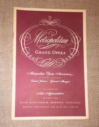 Madam Butterfly Metropolitan Grand Opera Libretto 1946 Memphis Ellis Auditorium