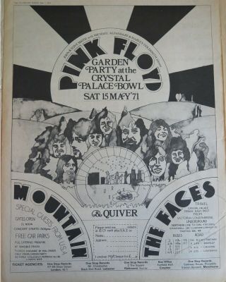 Pink Floyd @ Crystal Palace Bowl The Faces Mountain Full - Page Ad Uk 1971,  Bonus