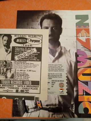 Michael Nesmith The Monkees Solo Tour Clippings & Promo Flyer For Nezmuzic 1989