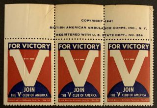 F6/40 Us Wwii For Victory British American Ambulance Corps Label Poster Stamp
