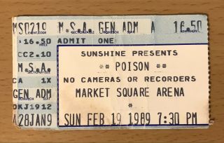 1989 Poison / Tesla Indianapolis Concert Ticket Stub Bret Michaels C.  C.  Deville