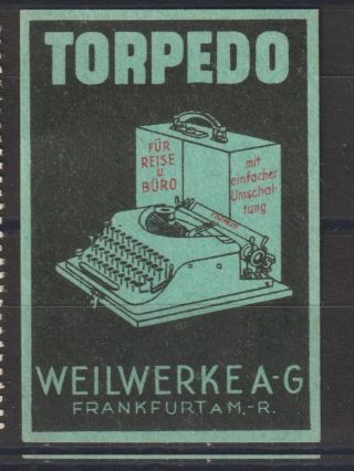 German Poster Stamp Typewriter Torpedo