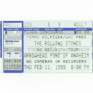 The Rolling Stones Concert Ticket Stub Anaheim Ca 2/11/99 No Security Tour Rare