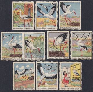 Denmark Scarce Poster Stamps Complete Set 1 - 10 Heymann Bloch Stork Picture Book