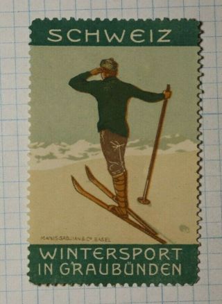 Switzerland Ski Winter Sport In Graubunden Olympic Sports Poster Stamp