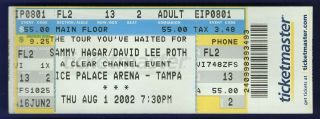 Sammy Hagar David Lee Roth Concert Stub Ice Palace Arena Tampa Aug 1 2002