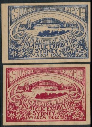 Australia 1932,  2 5th Philatelic Exhibition Harbour Bridge Labels.  N182