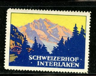 Switzerland Tourism Travel Poster Stamp Schweizerhof Interlaken Hotel Alps