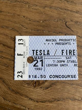 Tesla Firehouse Concert Ticket Stub 03/21/1992 Tour Lehigh University Pa