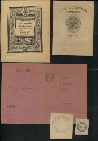 Philatelic Dealer Library Book Plates,  Seals Adverts Crouch,  Seybold Bellamy