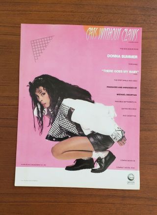 1984 10 1/2 " X14 " Donna Summer Cats Without Claws Poster Ad