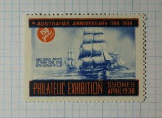 Australia Anniversary 1938 Philatelic Exhibition Sydney Souvenir Ad Label