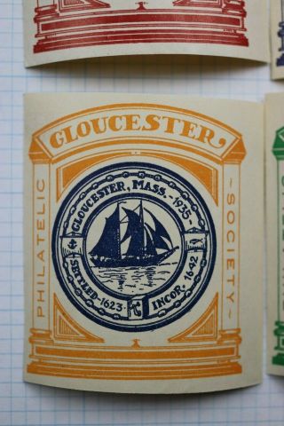 Gloucester MA 1935 Philatelic Society Club Souvenir SS sheet Label set 4 MNH 2