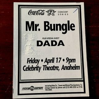 Mr.  Bungle Vtg 1992 Handbill Punk Faith No More (the Muffs On Other Side)