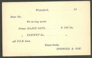 1/2d Qv Post Card Advertising Spencer & Son Oats Waterford Ireland