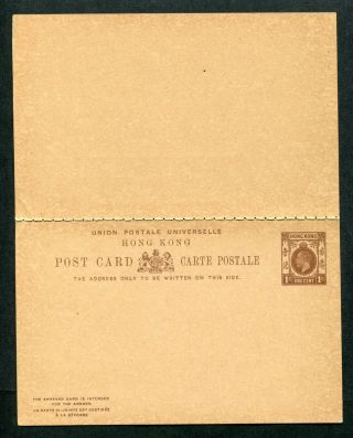 Old Hong Kong 1c Kgv Postal Stationery Postcard With Reply Card Attached