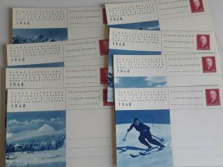 Winter Games High Tatras Mountains Set Of 8 Stationery Cards,  Czechoslovakia 1948