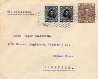 Chile 1914 Cover On Stationery Envelope Uprated 10c X 2,  10c Valparaiso Hamburg